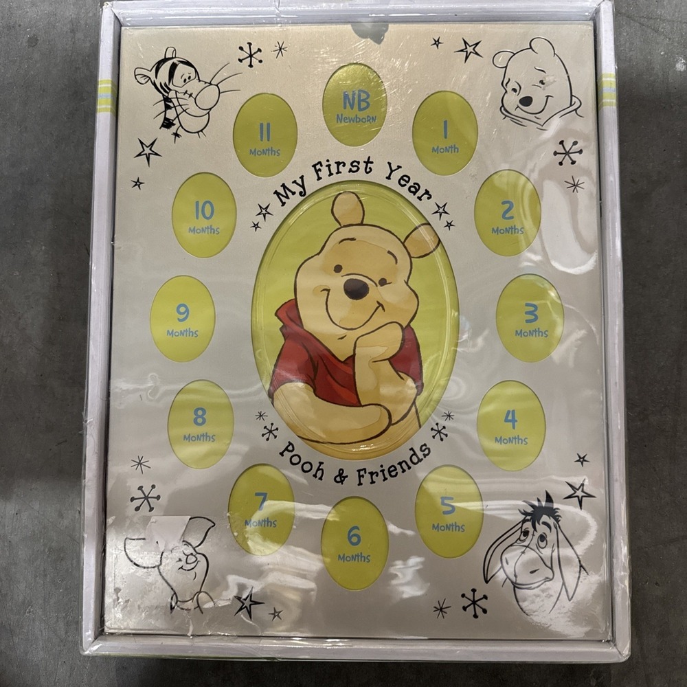 VTG Disney Baby Winnie The Pooh My First Year Metal Picture Frame 13 Pics NOS